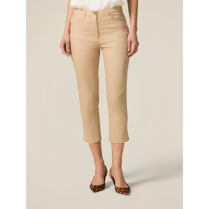 Oltre - Pantalones cropped de mezcla de algodón - Beige