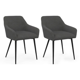 Chaises Jenny velours côtelé gris pieds métal - lot de 2