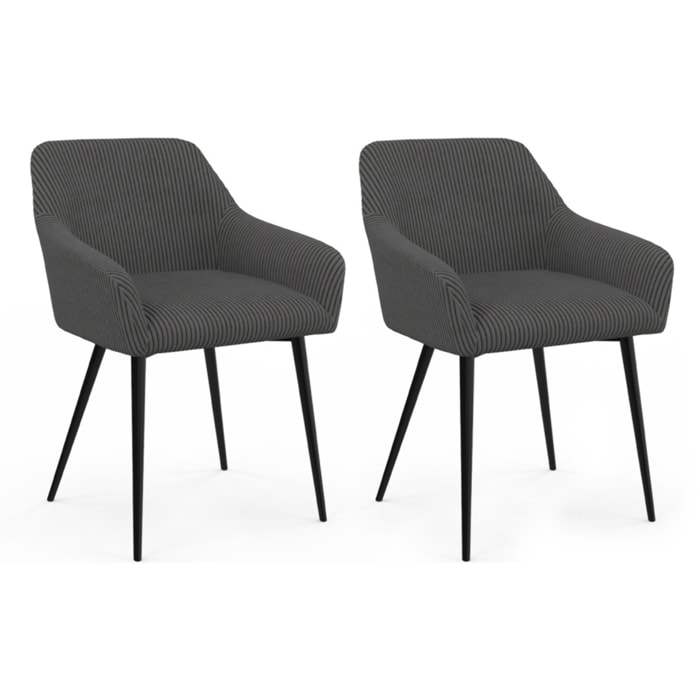Chaises Jenny velours côtelé gris pieds métal - lot de 2