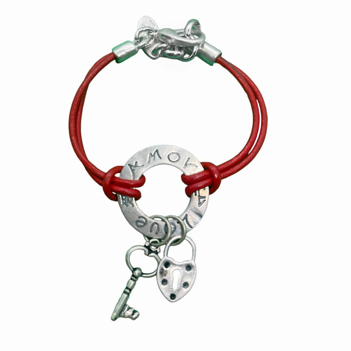 Pulsera Love Idiomas plata y rojo