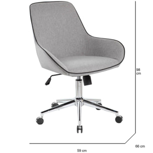 Sedia da ufficio Darwin, Poltrona operativa con ruote, Seduta ergonomica da ufficio, 66x59h98 cm, Grigio