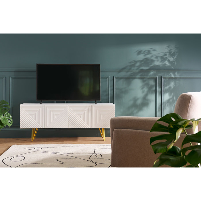 Meuble TV design noir et métal doré L140 cm OZEN
