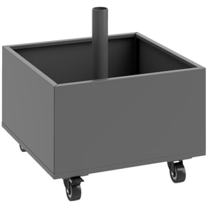 Pied de parasol carré jardinière 2 en 1 - 4 roues 2 freins - 50 x 50 x 46 cm - métal galvanisé gris