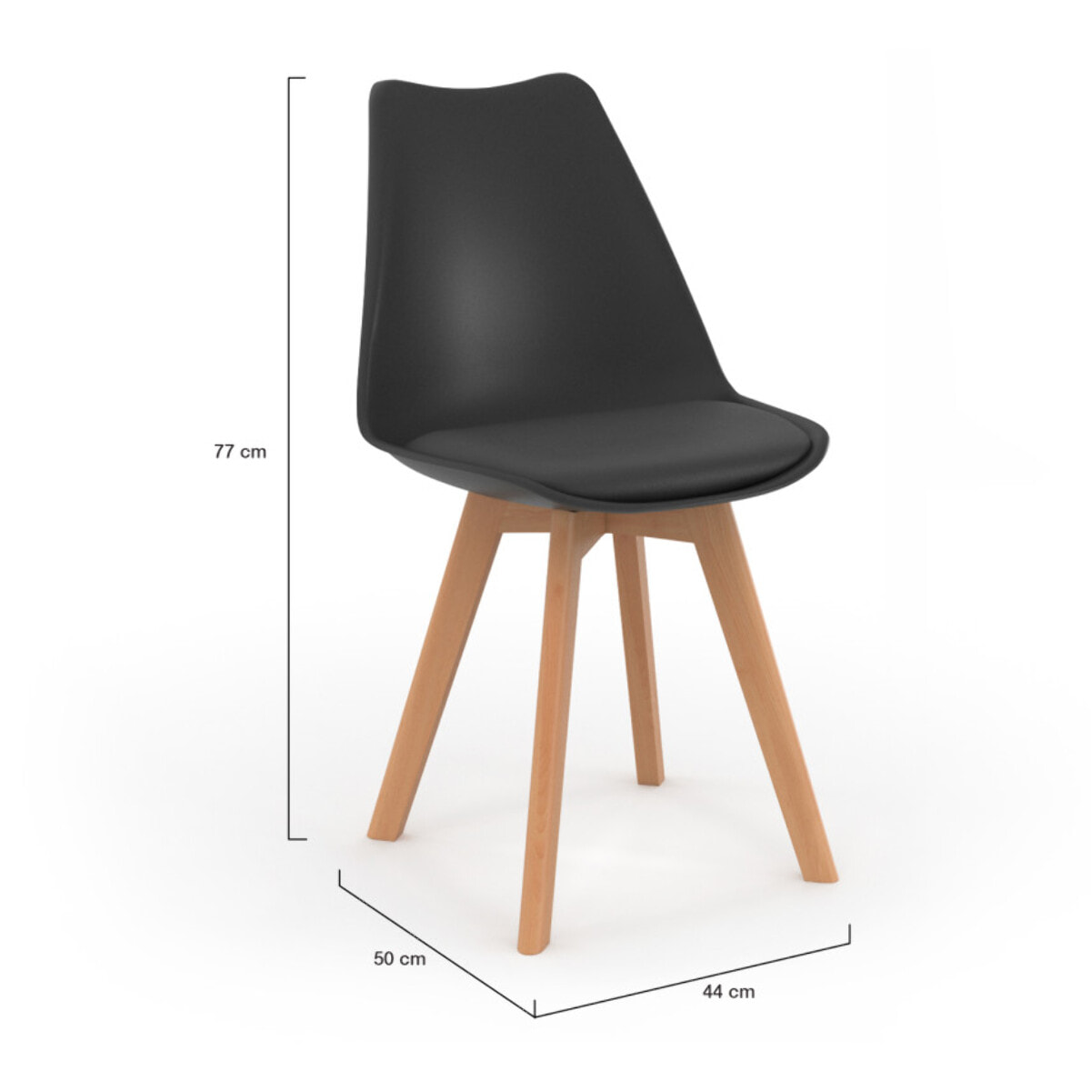 Chaises Nordia noire pieds bois - lot de 4