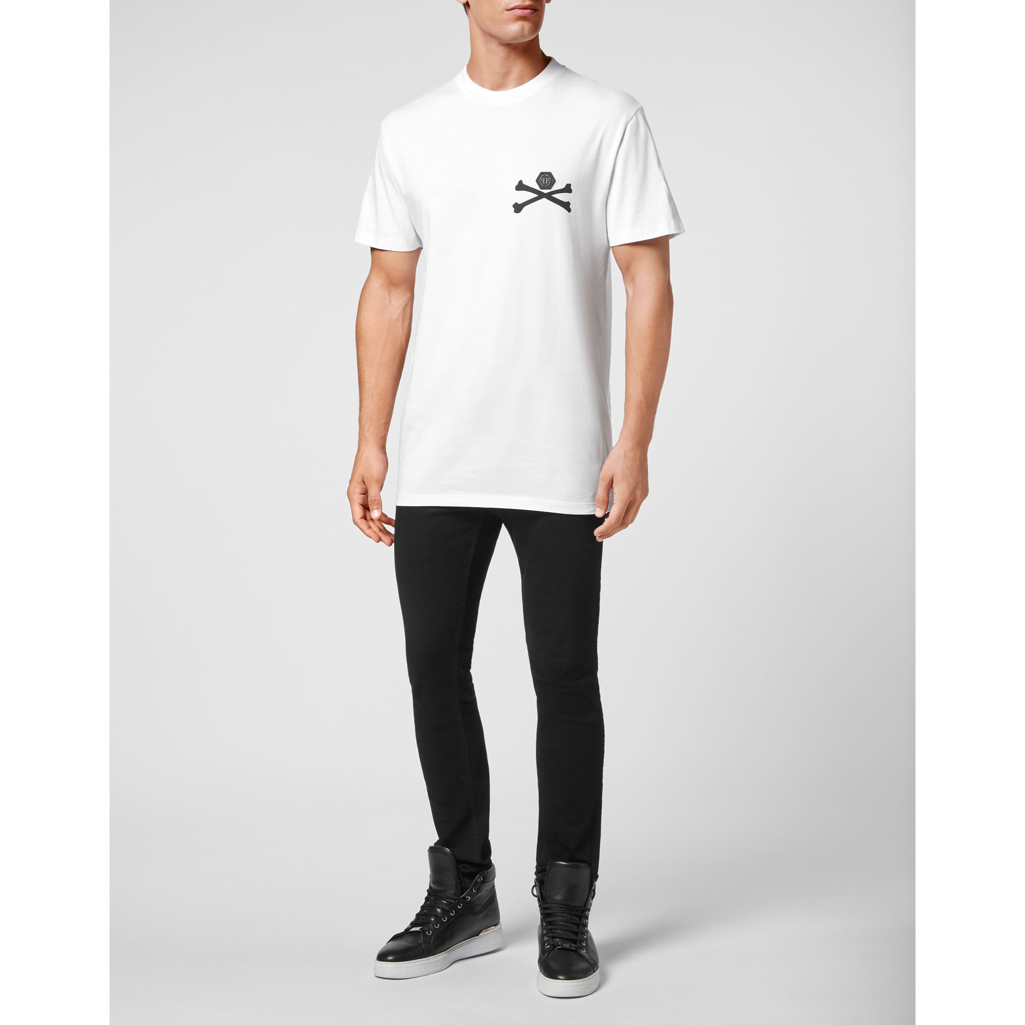 PHILIPP PLEIN Camiseta de cuello redondo y manga corta SKELETON