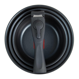 juego de 3 cazos ø16ø18ø20cm aluminio prensado y heat dot + mango desmontable negro