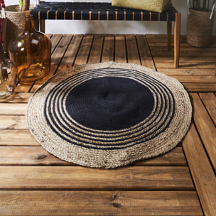 Tapis Rond Jute Coton Noir 90cm