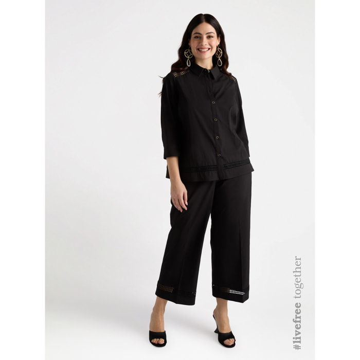 Fiorella Rubino - Pantaloni cropped con ricami al fondo - Nero