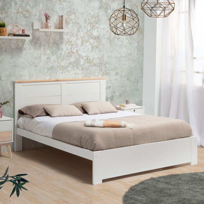 Lit adulte avec tête de lit en bois - NEVEA