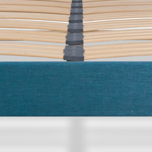 Sommier Lumière Technologie Tri-Lattes, tissu turquoise, Bois Épicéa, H30 cm, Lattes Actives, Aération Optimale