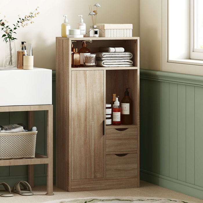 Mueble de Baño Estrecho Armario de Baño con 2 Cajones Compartimento Abierto y Estantes Ajustables para Espacio Pequeño Cocina Salón 50x25x100 cm Natural