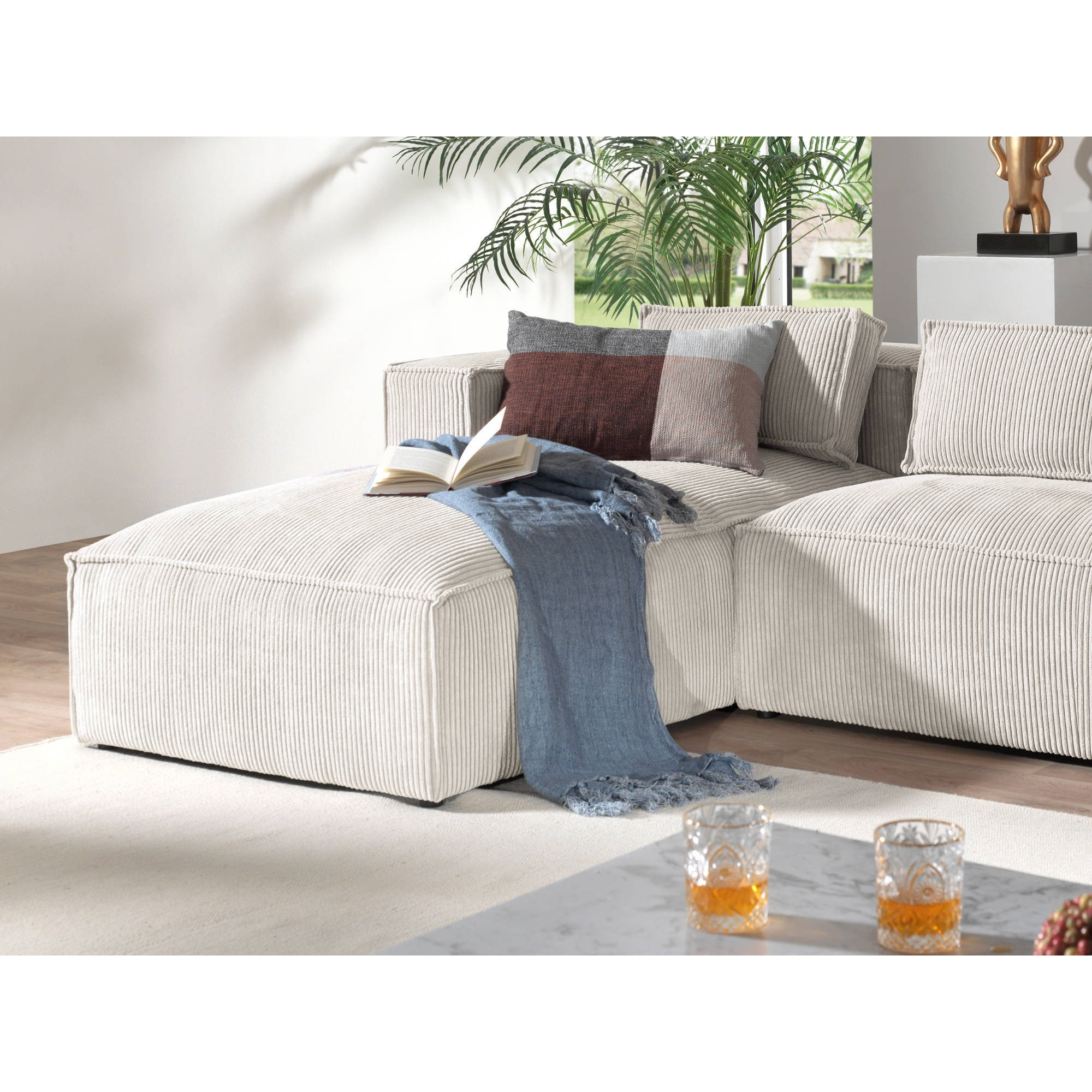 Stella - canapé d'angle - en velours côtelé - 4 places -style contemporain - gauche - Beige