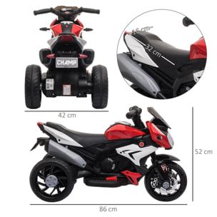 Moto électrique pour enfants 3 roues 6 V 3 Km/h effets lumineux et sonores rouge