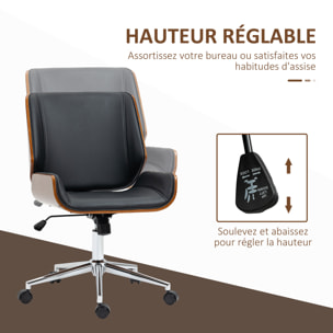 Chaise de bureau manager design vintage pivotante hauteur réglable bois peuplier acier chromé revêtement mixte synthétique tissu noir