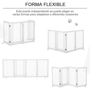 Barrera para Perros Plegable Valla para Mascotas de 4 Paneles con Puerta Pequeña Barrera de Seguridad para Escalera Pasillo 220x36x91 cm Blanco