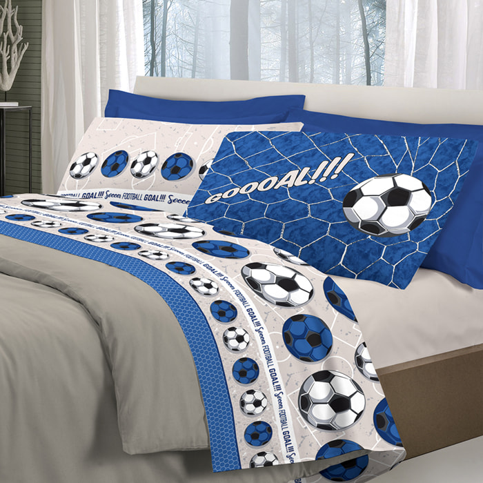 Completo letto calcio blu 100% cotone