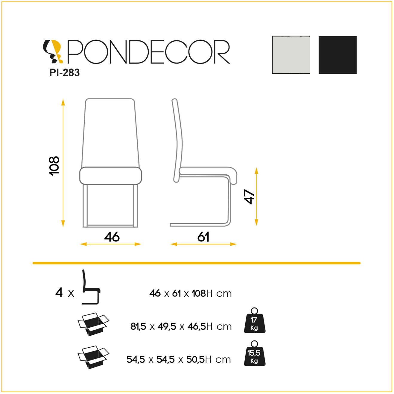 Set de 4 sillas – Tapizado en tela y respaldo alto