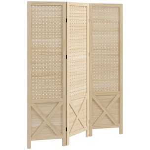 Paravent intérieur en bois 3 panneaux 114 x 144,5 cm pliable bois naturel