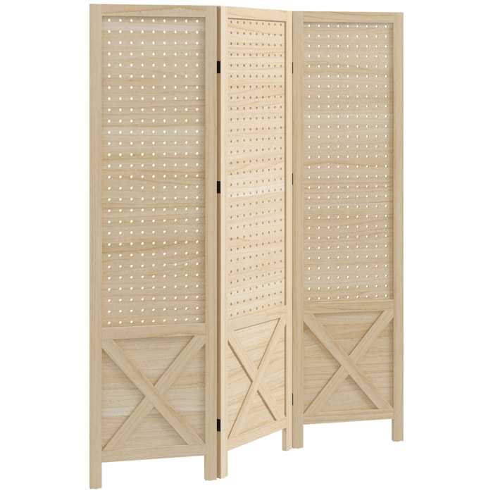 Paravent intérieur en bois 3 panneaux 114 x 144,5 cm pliable bois naturel