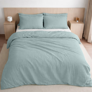 Housse de couette 100% gaze de coton lavé bleu givrée
