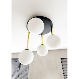 Lampada da soffitto Dolce in acciaio nero opaco e vetro opalino