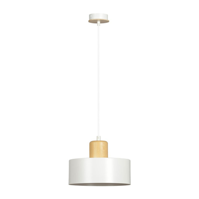 Lampada a sospensione TORIN in acciaio bianco e legno