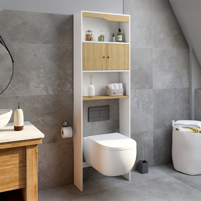 Meuble spécial dessus de WC avec placard bois et blanc
