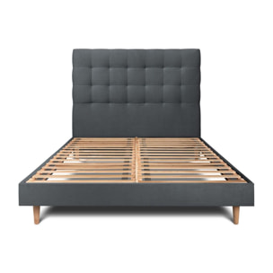 Lit avec tête de lit capitonnée velours et sommier kit Ep14