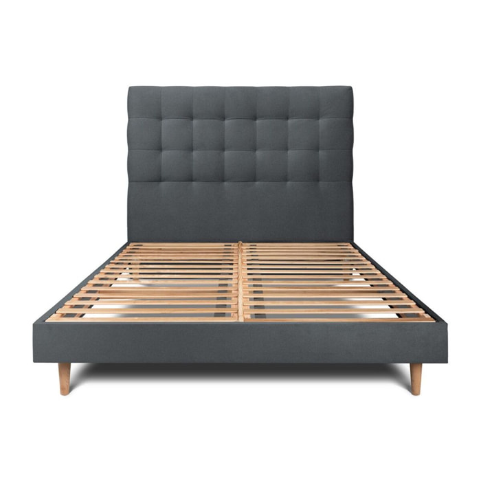 Lit avec tête de lit capitonnée velours et sommier kit Ep14