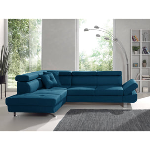 Lisbona - Canapé d'angle gauche convertible - 5 places - avec têtières - Bleu canard