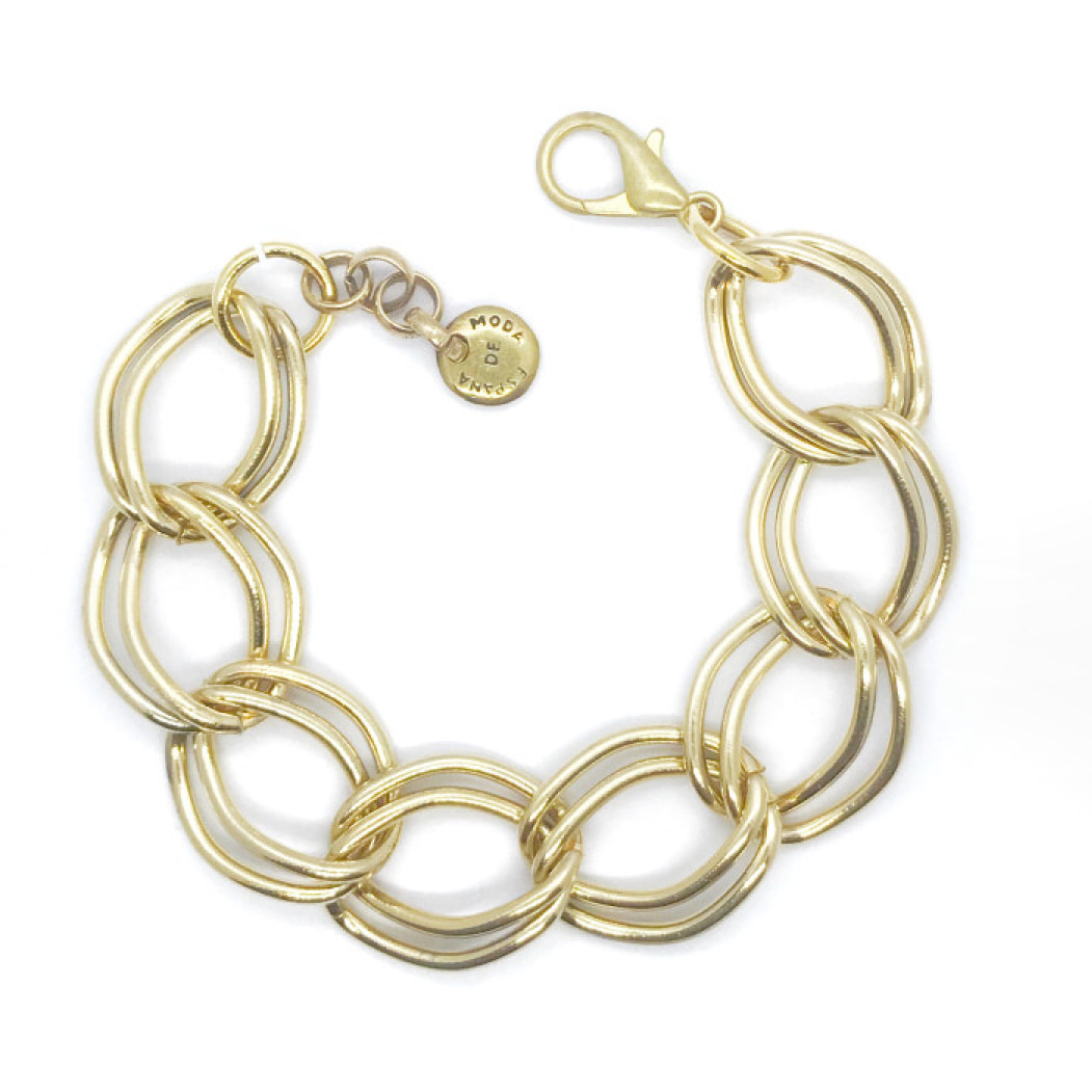 Pulsera cadena doble link dorado