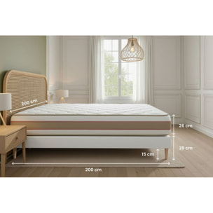 Ensemble Matelas Le Délicat - 26cm - Ressorts ensachés et mémoire de forme - Technologie hybride, fabrication responsable. - Sommier Tapissier Blanc