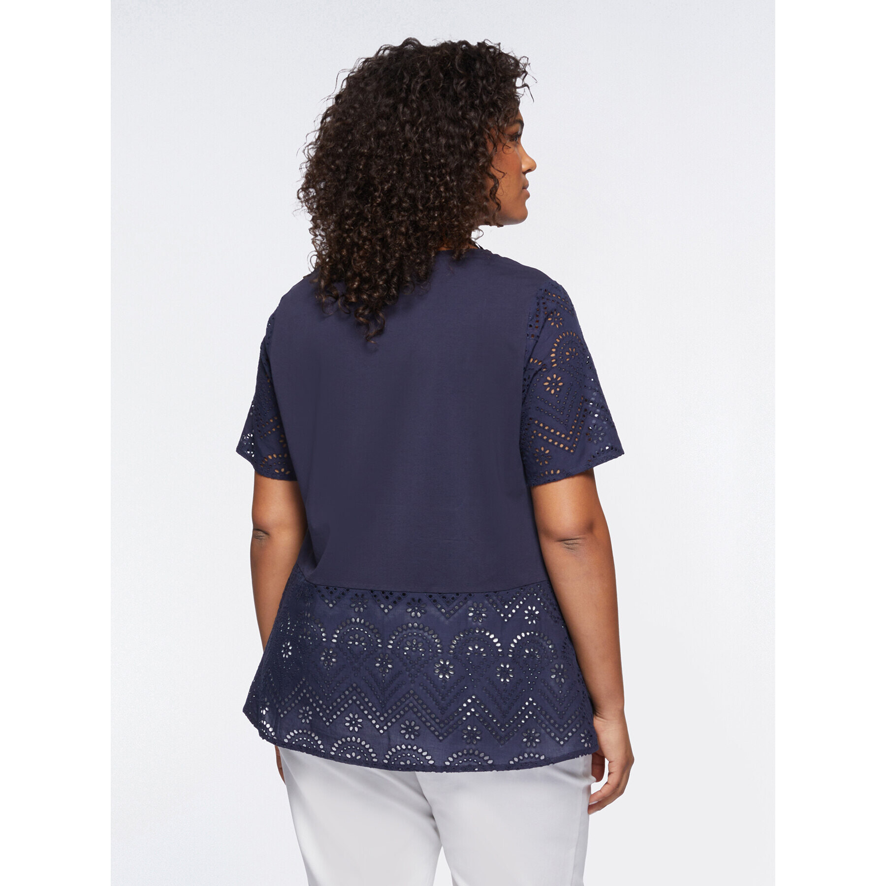 Fiorella Rubino - Camiseta con aplicaciones de bordado inglés - Azul