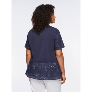 Fiorella Rubino - Camiseta con aplicaciones de bordado inglés - Azul