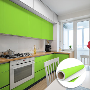 Rouleau adhésif décoratif Vinyle au Mètre - Vert pomme - Sticker Lavable Imperméable Mur Cuisine Meubles