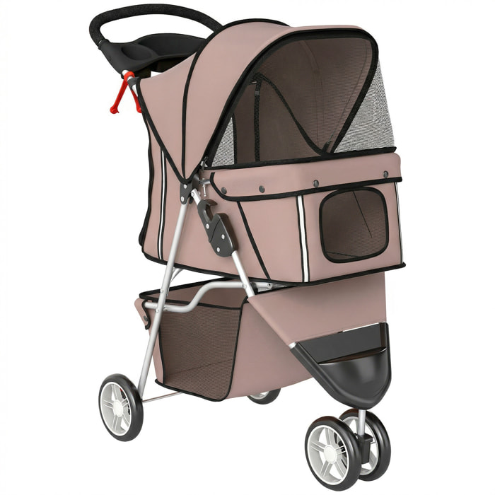 Poussette buggy pour chien chat animaux roue avant pivotante 360 degrés café