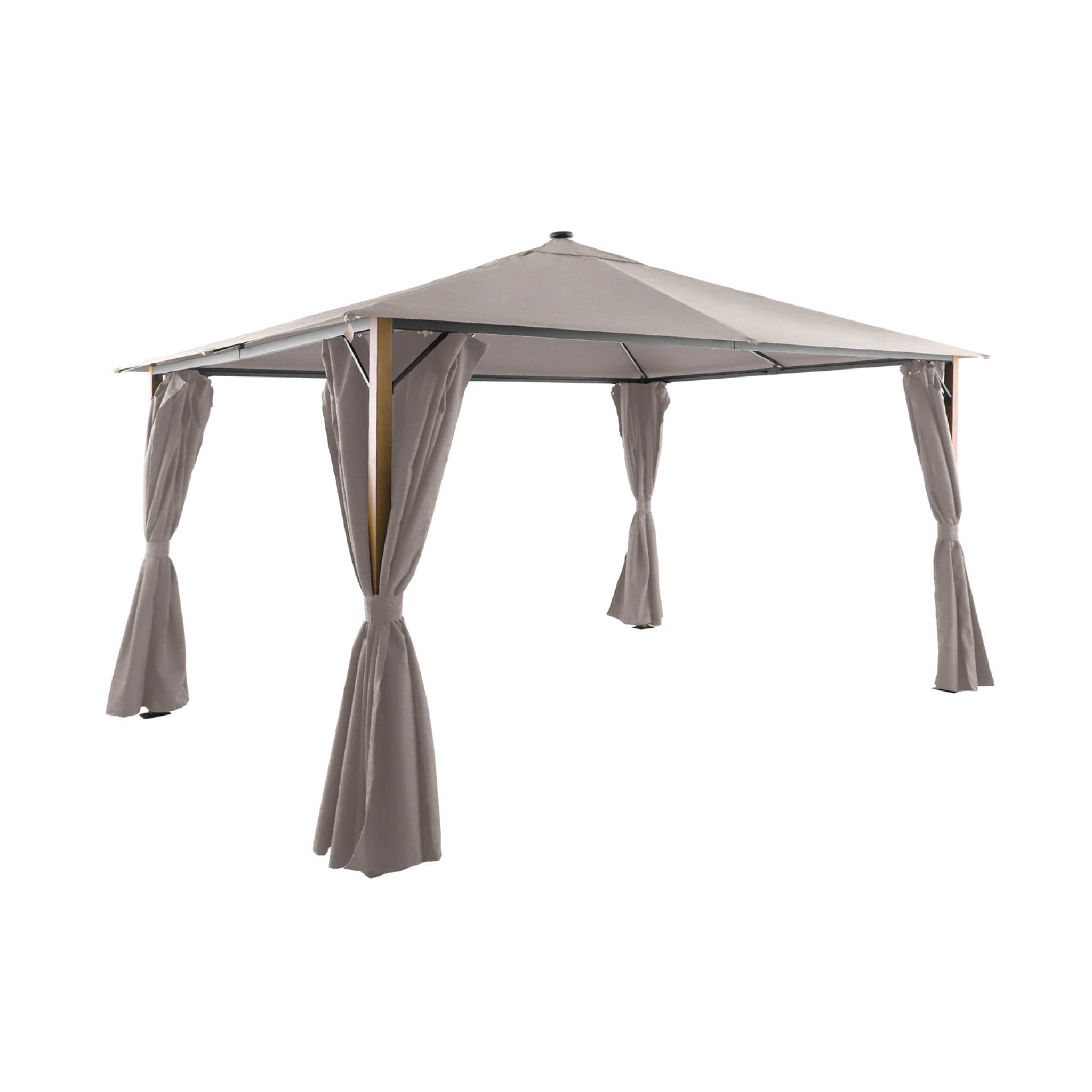 Tonnelle 4x3m aluminium effet bois avec rideaux et led  VELUNA