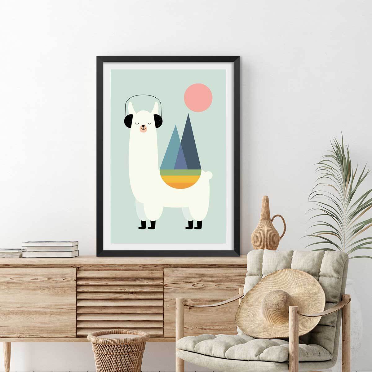 Affiche  alpaga music Affiche + cadre en bois - Noir