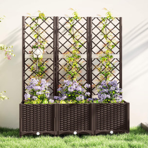 Jardinera con Enrejado de PP Jardinera Exterior Grande con Drenaje y Amplio Espacio para Plantas Trepadoras Macetero con Soporte para Jardín Patio Terraza 120x40x135 cm Marrón