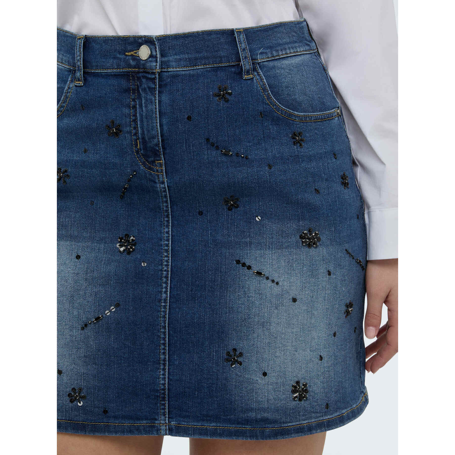 Fiorella Rubino - Minifalda de denim con aplicaciones - Azul