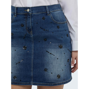 Fiorella Rubino - Minifalda de denim con aplicaciones - Azul