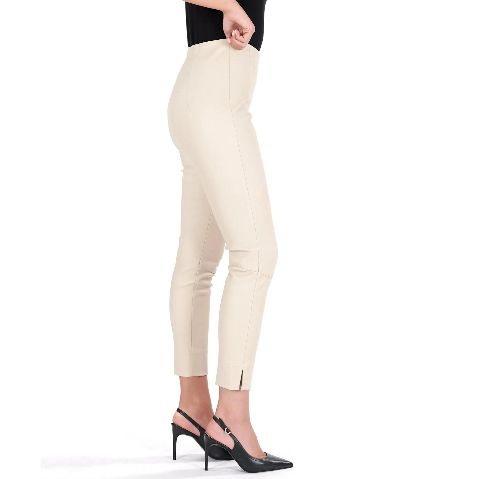 Leggings in pelle panna elasticizzata effetto liscio