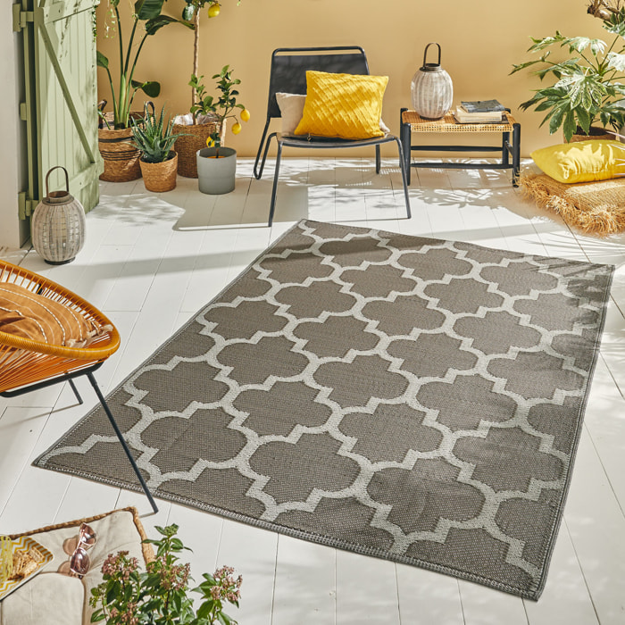 Scoobi - tapis d'exterieur anthracite motif éthnique