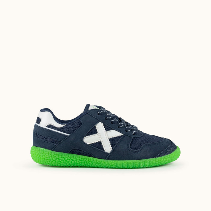 Zapatilla Infantil Azul Marino con Suela Verde Flúor MUNICH MINI GOAL 1632