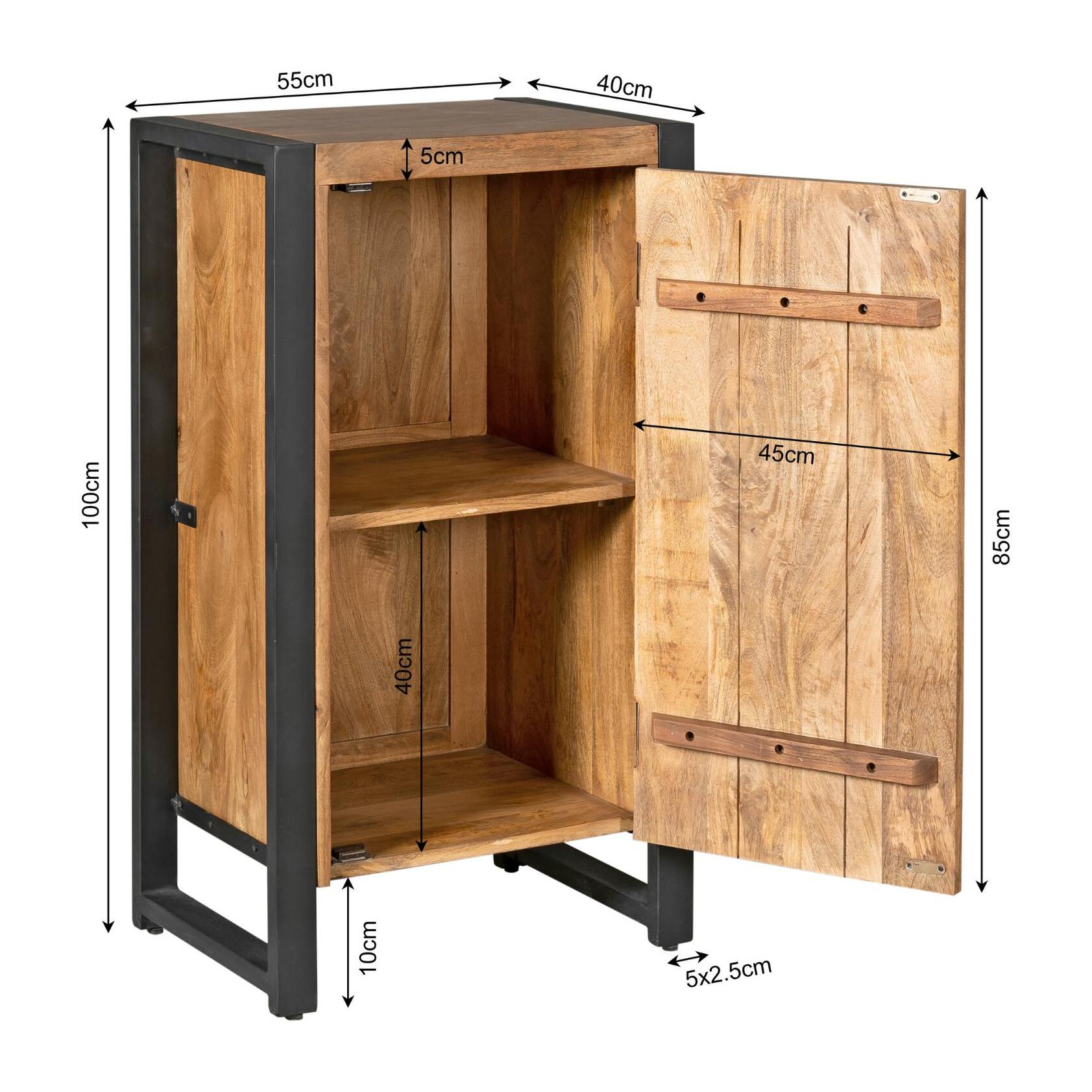 Petit meuble de rangement bois métal 1 porte MILORA