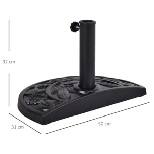 Base de Sombrilla Semicírculo Peso 9 kg Soporte para Parasol de Resina para Poste de Paraguas de Ø3,8 cm y Ø4,8 cm para Terraza Patio Jardín Playa 50x31x32 cm Negro