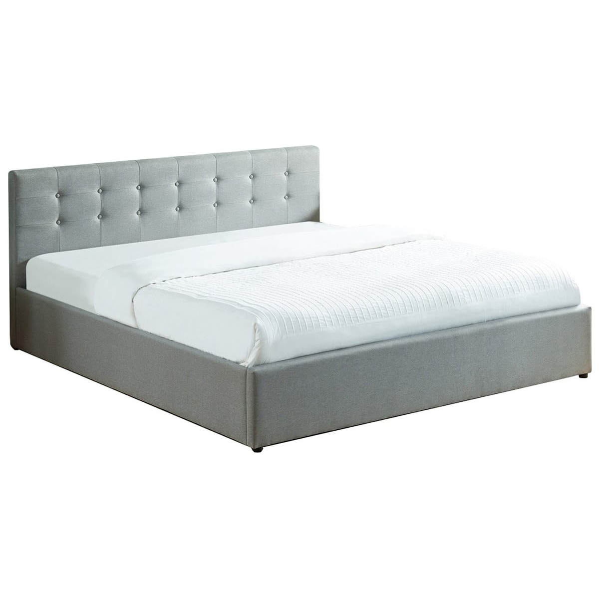 Lit coffre adulte avec tête de lit en tissu - TINA