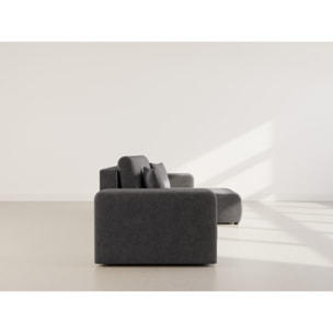 Nicole - canapé d'angle réversible 4 places convertible avec coffre en tissu - Gris