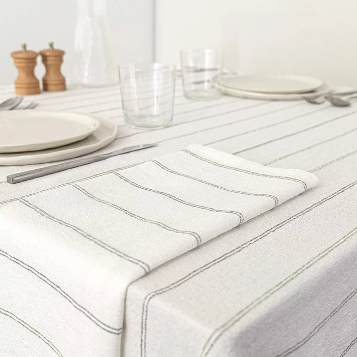 Nappe pur coton lavé motif jacquard blanc vert Rimini verde