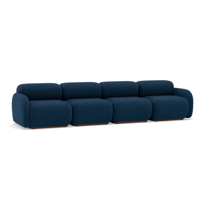 Penelope - canapé droit modulable 4 places en velours texturé - Bleu